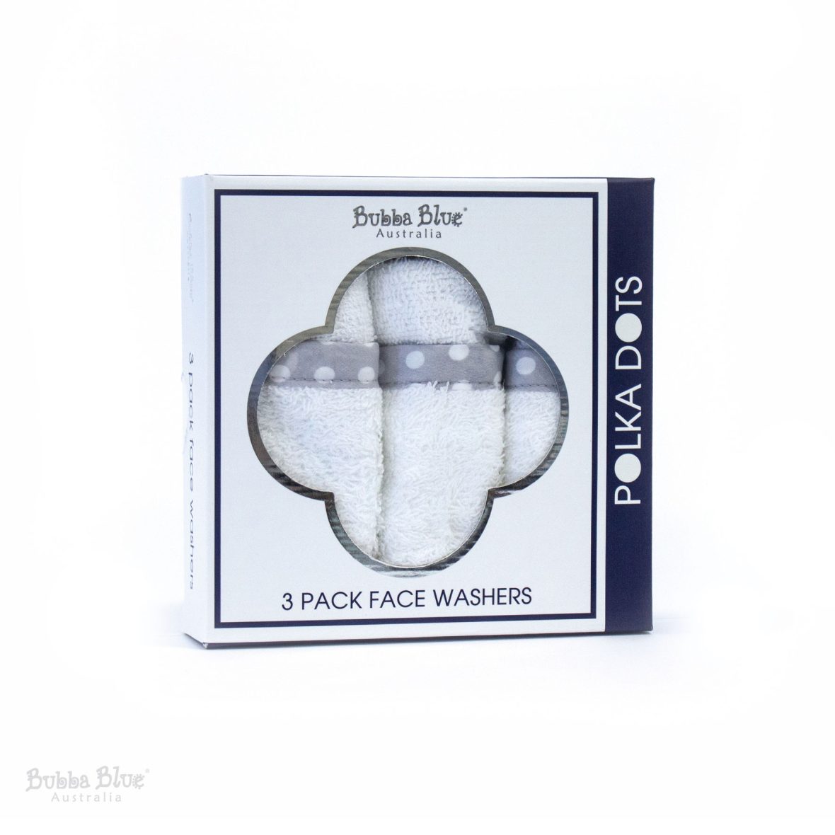 Bubba Blue Classic Polka Dots 3PK Face Washers